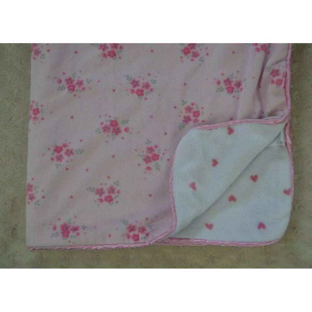 Rene Rofe Floral Hearts Baby Blanket Pink White Gray Flower Print Security Lovey